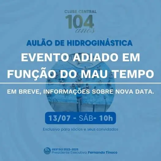 Aulão de Hidroginástica adiado em função do mau tempo