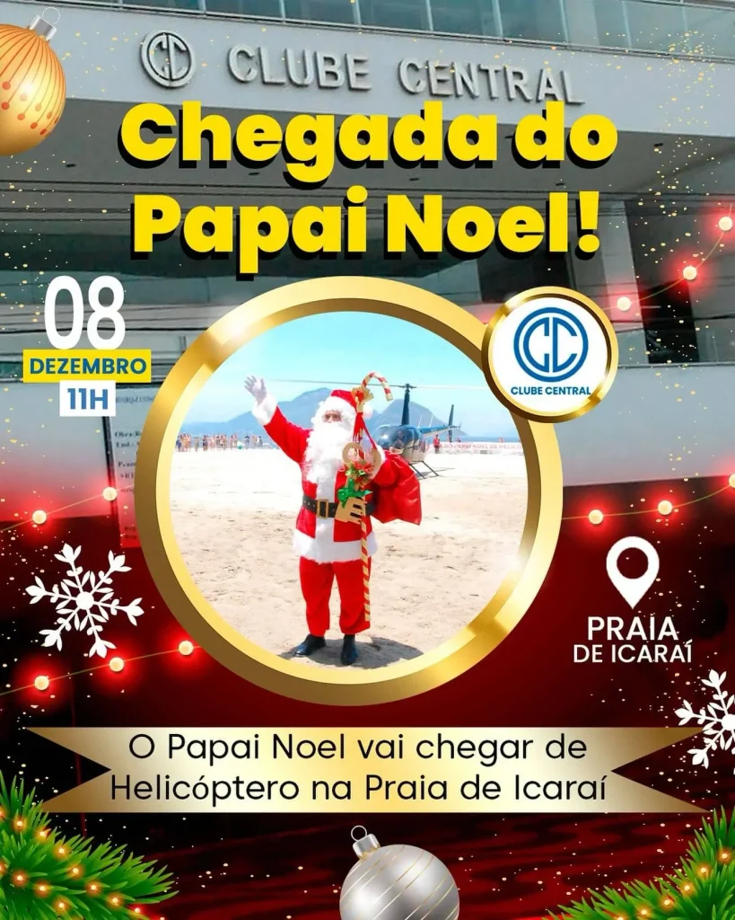 Papai Noel chega de helicóptero na Praia de Icaraí