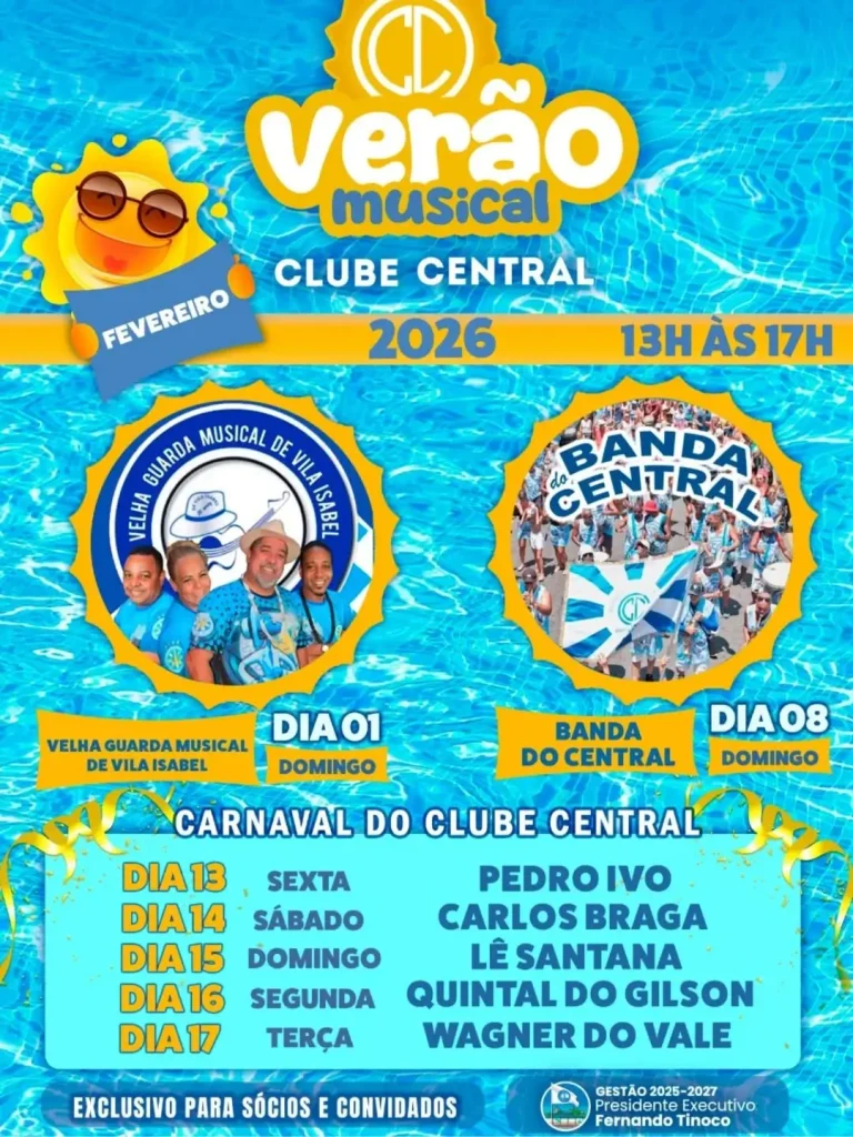 Programação de fevereiro do Verão Musical no Clube Central