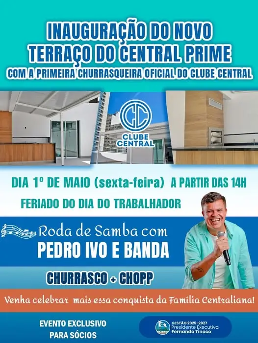 O novo terraço do Central Prime será aberto com uma festa exclusiva para sócios do Clube.