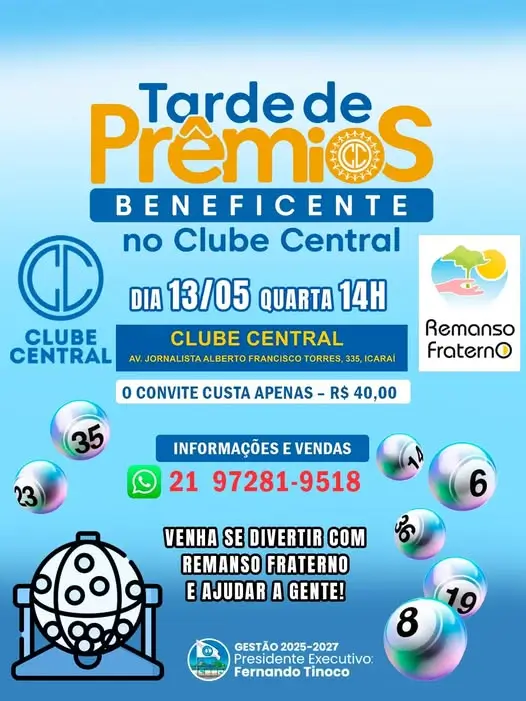 A próxima Tarde de Prêmios do Central será no dia 13 de maio, quarta-feira, às 14h.