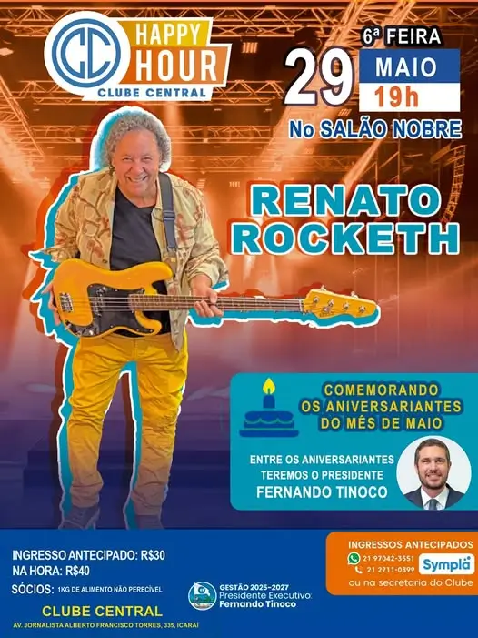 Renato Rocketh vem chegando para o próximo Happy Hour do Central.