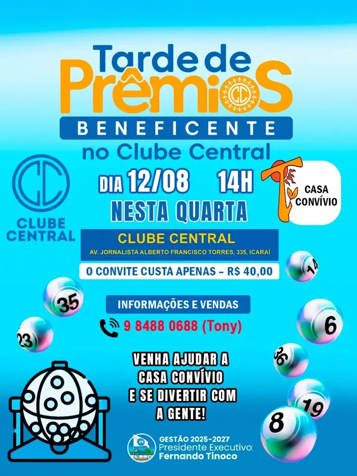 Tarde de Prêmios do Central em benefício da Casa Convívio