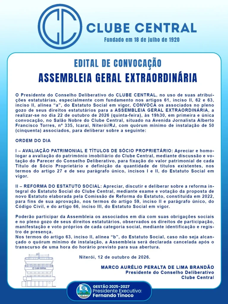 Edital de convocação de Assembléia Geral Extraordinária Out-2026